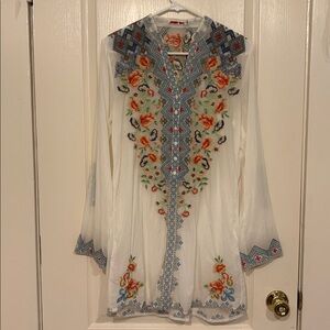 Johnny Was embroidered floral long sleeve dress
